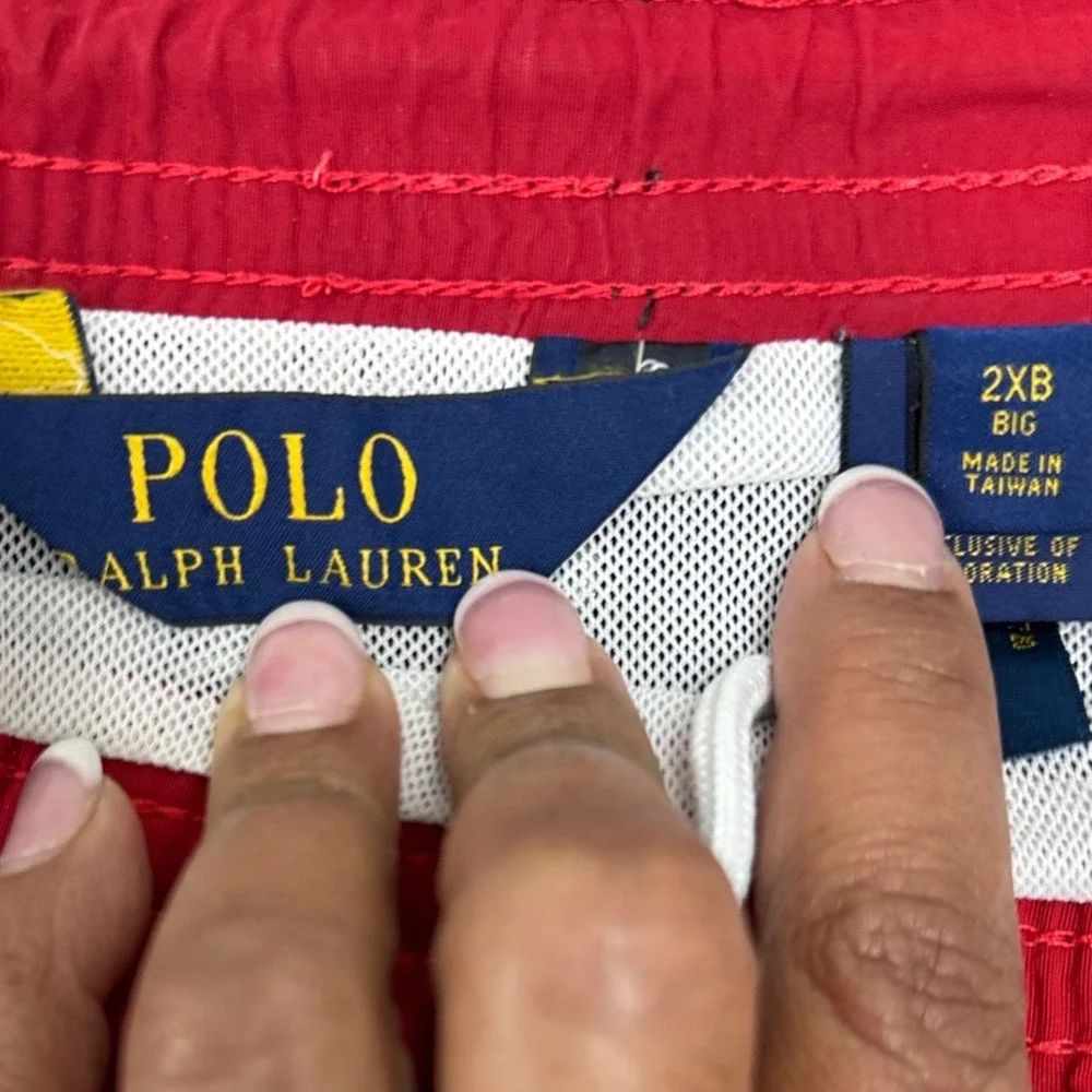 Polo Ralph Lauren Black Swim‎ Trunks Elastic Red Waist Red Pony Logo 2XB